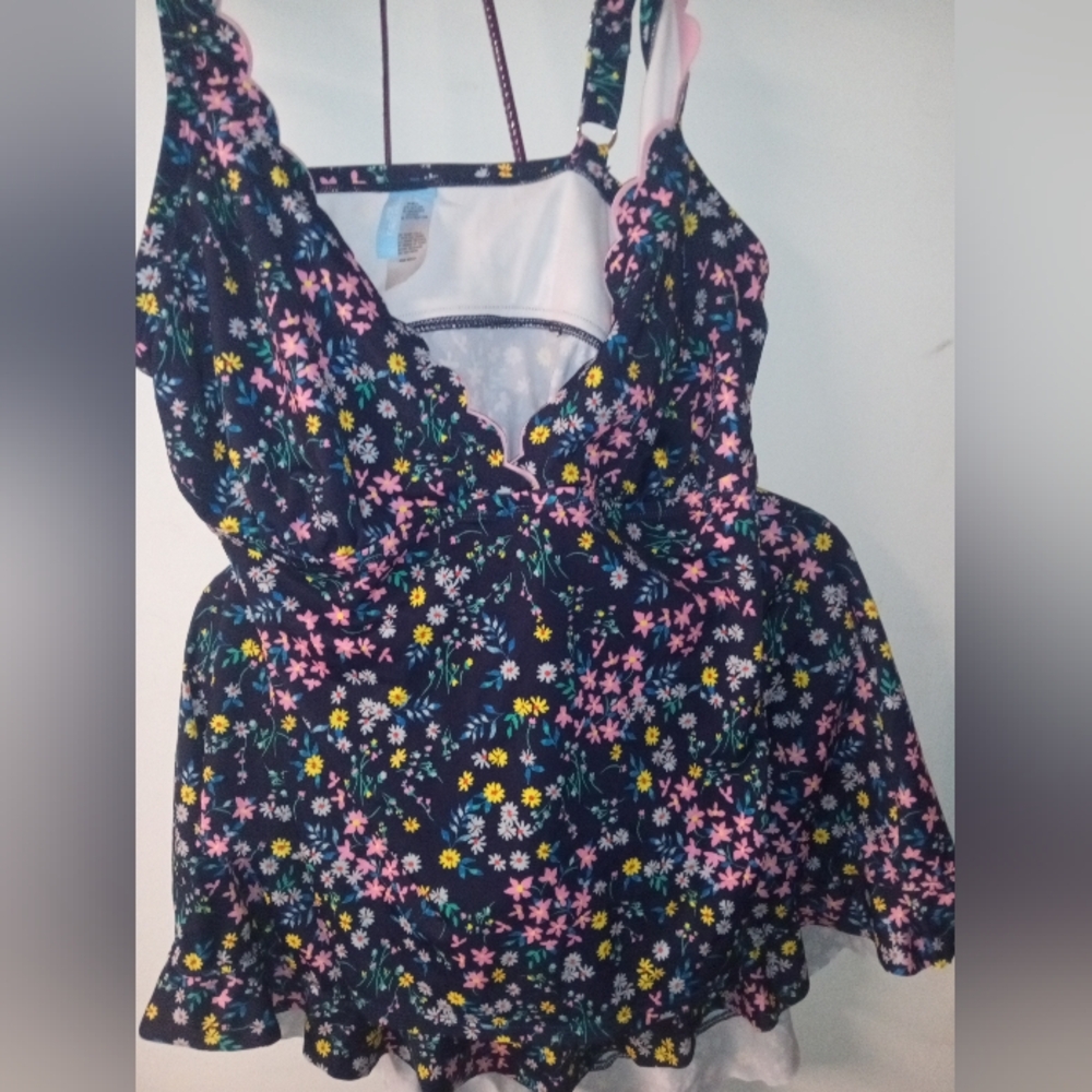 Draper James Navy Calico Tankini Top, pink, yellow, Floral, 3X